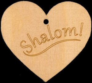 Geschenkanhänger: Holzherz - Shalom!