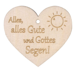 Geschenkanhänger: Holzherz - Alles, alles Gute und Gottes Segen!