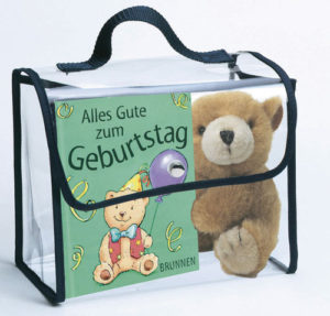 Teddy mit Minibuch in der Geschenktasche