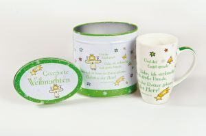 Tasse - Gesegnete Weihnachten (Weihnachtstasse in Metalldose)