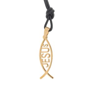 Lederband mit Anhänger: Fisch/Jesus