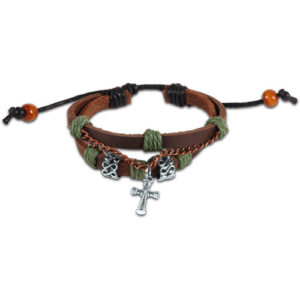 Armband: Faith Gear Bracelet - Leather and Chain Cross