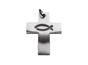 Anhänger: Lederband Kreuz mit Fisch