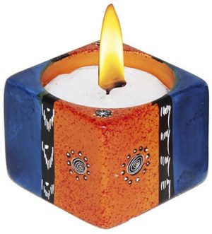 Teelicht-Halter aus Speckstein (blau-orange)