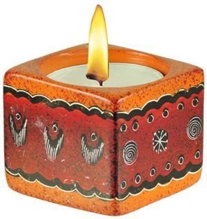 Teelicht-Halter aus Speckstein (rot-orange)