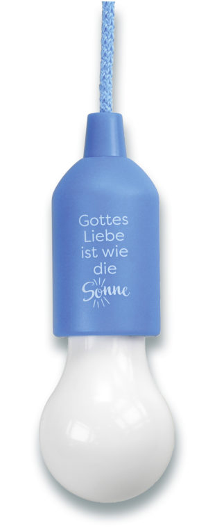 LED-Lampe zum Aufhängen: Gottes Liebe ist wie die Sonne (blau)