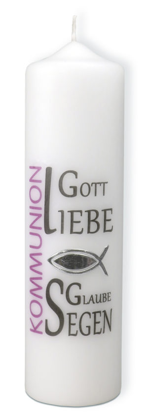 Kerze zur Kommunion: Gott, Liebe, Glaube, Segen