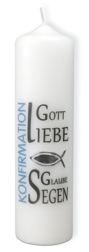 Kerze zur Konfirmation: Gott, Liebe, Glaube, Segen