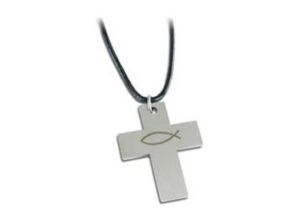 Halskette: Edelstahlkreuz an Lederschnur