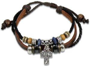 Armband: Kreuz mit Perlen silber/bordeaux