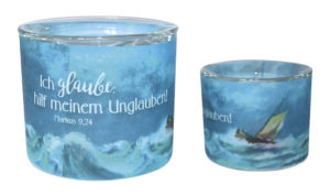 Leuchtglas klein: Ich glaube; hilf meinem Unglauben! (Motiv Boot)