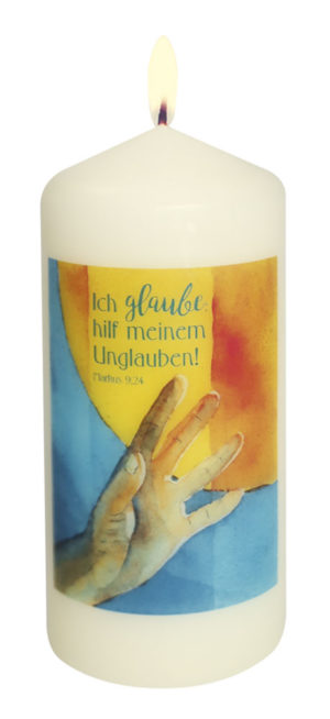 Kerze klein: Ich glaube; hilf meinem Unglauben! (Motiv Friese)
