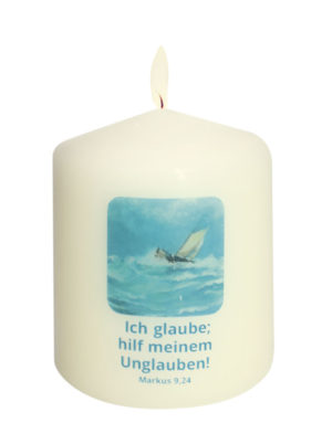 Minikerze hoch: Ich glaube; hilf meinem Unglauben! (Motiv Boot)