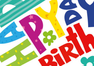 Mini-Karte: Happy Birthday (bunt Blümchen)