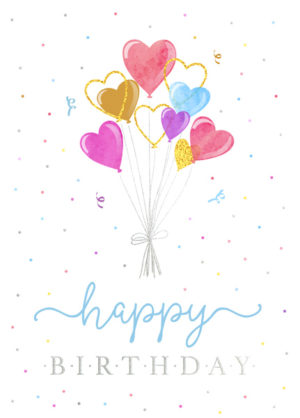 Postkarte: Happy Birthday (Luftballons)