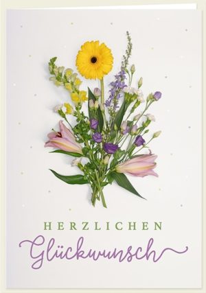 Doppelkarte: Herzlichen Glückwunsch (Blumenstrauss)