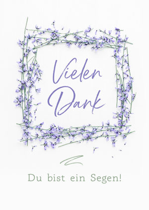 Postkarte: Vielen Dank (lila Blumen)