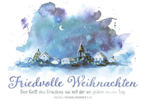 Postkarte: Friedvolle Weihnachten - Aquarell (XL)