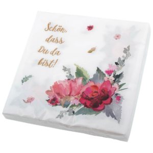 Servietten: Schön, dass Du da bist (20 Stück) (Motiv Rosen)