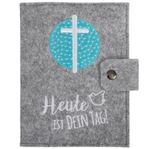 Buch-Umschlag: Heute ist dein Tag (Filz mit Kreuz blau)