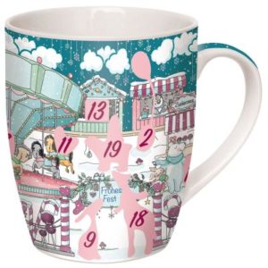 Adventskalender-Tasse: Weihnachtsmarkt (türkis)
