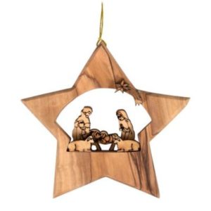 Baumschmuck Sternform: Krippe (Olivenholz)