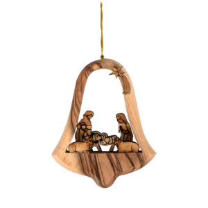 Baumschmuck Glockenform: Krippe (Olivenholz)