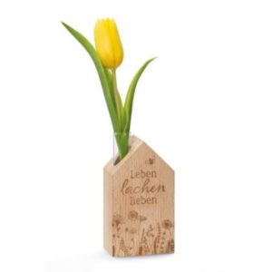 Holzhaus mit Vase: Leben, lachen. lieben