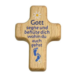Handkreuz: Gott segne dich und behüte dich (Holz blau bedruckt)