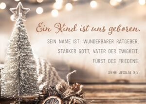 Postkarte Weihnachten: Ein Kind ist uns geboren