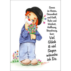 Postkarten: Clown-Zeichnungen - Sonne im Herzen, Gesundheit und Kraft (4 Stück)