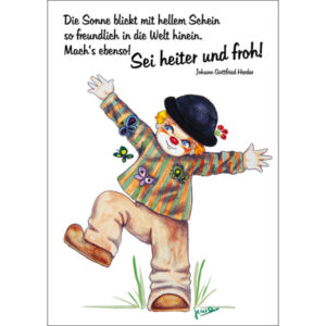 Postkarten: Clown-Zeichnungen - Die Sonne blickt mit hellem Schein (12 Stück)