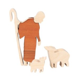 Set Hirte mit Schafen aus Holz 3-teilig klein