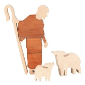 Set Hirte mit Schafen aus Holz 3-teilig groß
