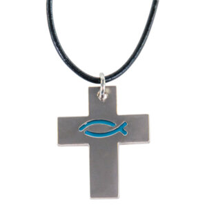 Halskette: Baumwollband Kreuz mit Ichthys-Fisch