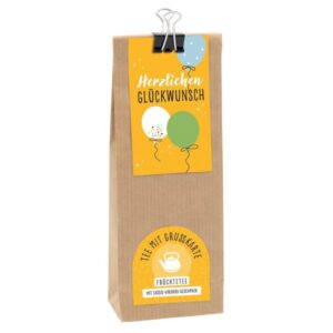 Tee mit Grußkarte: Herzlichen Glückwunsch