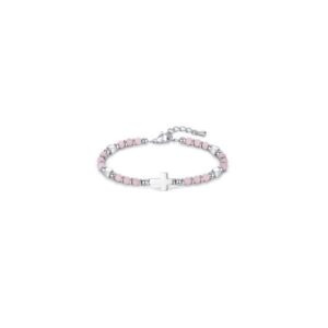 Perlenarmband: Kreuz (rosa)