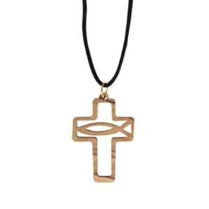 Halskette mit Kreuz aus Olivenholz