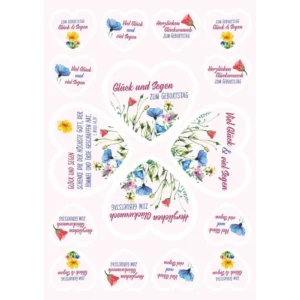 Aufkleber-Grußkarten: Glück und Segen zum Geburtstag, 4 Stück