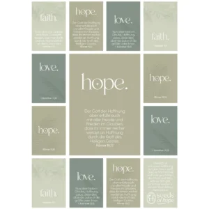 Aufkleber-Grußkarten: faith.hope.love. 4 Stück