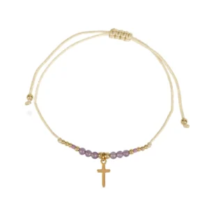 Armband Textil "Perlen/Kreuz/Edelstahl" - lila