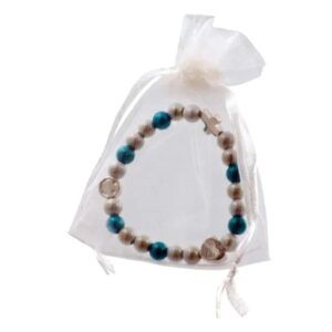 Perlenarmband "Kinder" - türkis-weiß