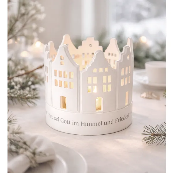Windlicht aus Porzellan: Weihnachtszeit
