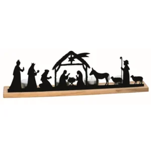 Teelichtleuchter "Krippenszene auf Holzsockel"